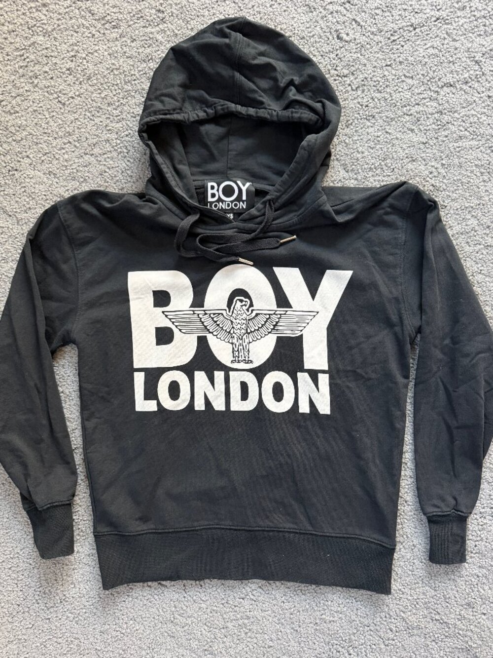 BOY London Classic Eagle Logo Black Pullover Hoodie XS Unisex 100% Cotton